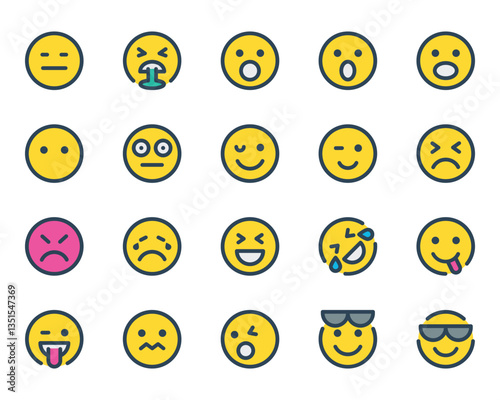 Filled outline icons set for Emojis, smiley, emotion.