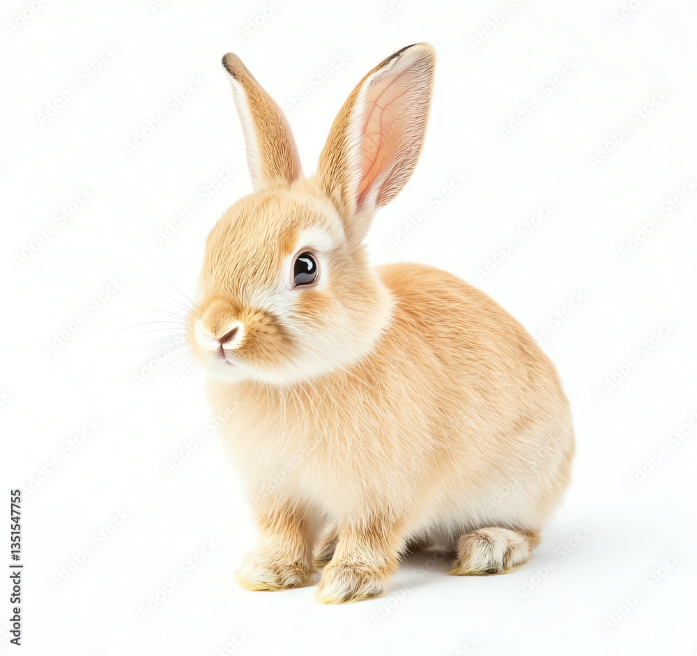 Adorable Orange Rabbit Sitting on White Background Studio Portrait