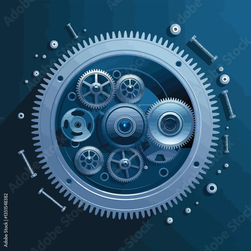 2d vector illustration colorful machine , worker and Industry and its development technology, factories and production lines icon
