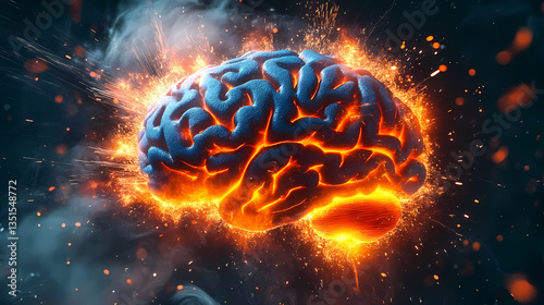 Wallpaper Mural Burning Brain Model in Blue and Orange Torontodigital.ca