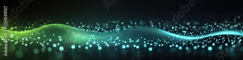 A captivating abstract gradient of green, cyan, and dark gray, with glowing dots scattered across the screen, creating the look of a sound wave or music equalizer