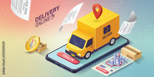 Online delivery service concept, online order tracking,Logistics and Delivery, on mobile Vector. illustration