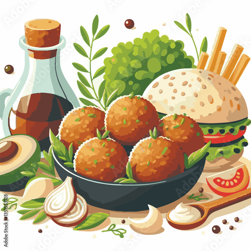 falafel, vegetarian, snack, background, vegan, food, meal, healthy, vegetable, fried, traditional, lunch, dinner, chickpea, diet, cuisine, arabic, dish, closeup, brown, ball, homemade, cooking, sauce,