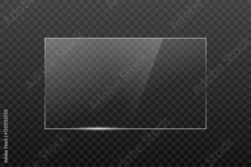 Clear glass overlay 16 х 9 with transparency grid background layer. Isolated screen reflect vector illustration