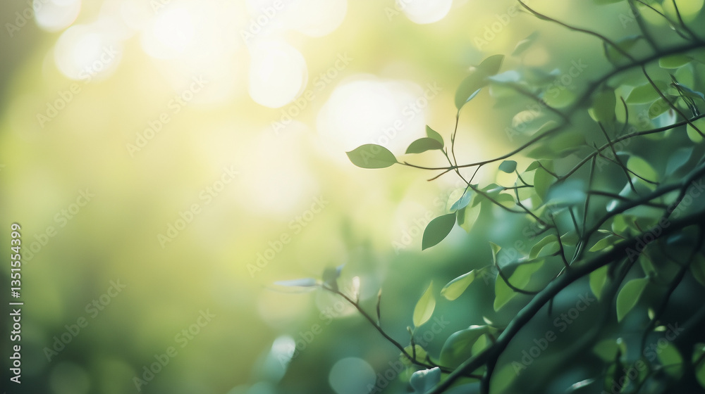 Obraz premium Fresh Green Leaves With Sunlight Bokeh In The Background