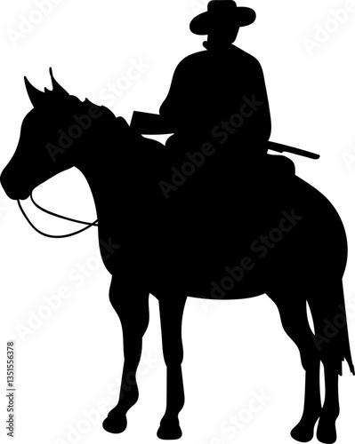 cowboy with gun on horse silhouette, vector