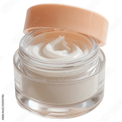 Glass cosmetic jar with cream isolated on a transparent background, Clipping path