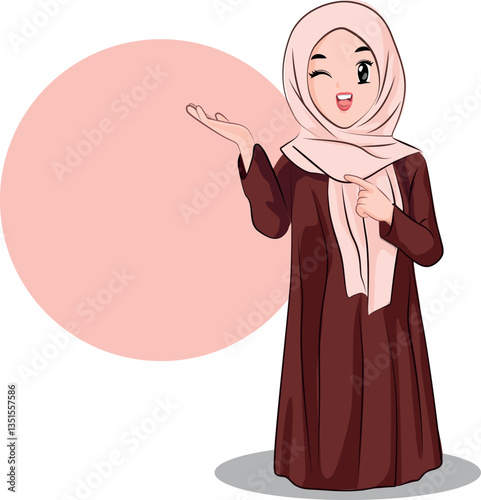 Cute muslim girl, Smiling face for illustration. Vector design.