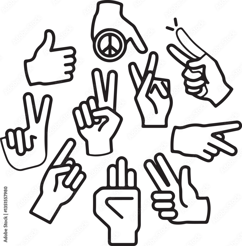 Create a Vector line simple illustrations, hands and gesture in outline style, sticker gesture, print and poster design vector art silhouette with background. Create a Vector line simple illustrations, hands and gesture in outline style, sticker gesture, print and poster design vector art silhouette with background.