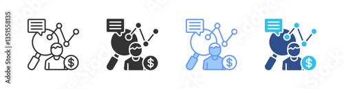 Market Research Multi Style Icon Set Vector 