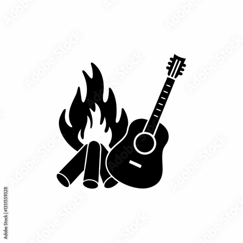 creative details Bonfire with a Guitar Leaning Against It Icon vector illustration 