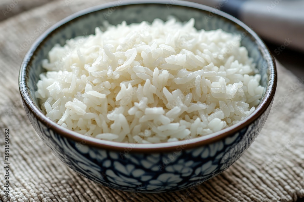 A full bowl contains fluffy white rice ready to eat A full bowl contains fluffy white rice ready to eat