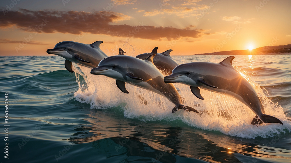 Obraz premium dolphins jumping in water