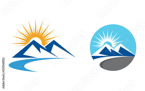 Hill Nature Mountain icon Logo Template illustration design v.12