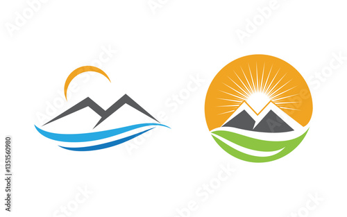 Hill Nature Mountain icon Logo Template illustration design v.14