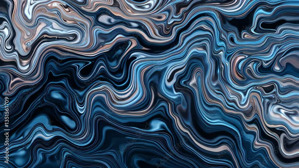 Abstract Digital Art Featuring Fluid Blue And Brown Color Palette With Glossy Marbled Texture And Wavy Lines Abstract Digital Art Featuring Fluid Blue And Brown Color Palette With Glossy Marbled Texture And Wavy Lines