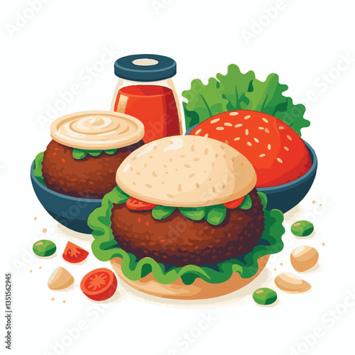 falafel, vegetarian, snack, background, vegan, food, meal, healthy, vegetable, fried, traditional, lunch, dinner, chickpea, diet, cuisine, arabic, dish, closeup, brown, ball, homemade, cooking, sauce,