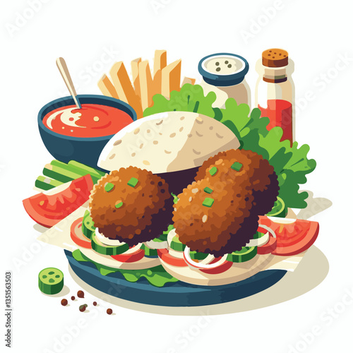 falafel, vegetarian, snack, background, vegan, food, meal, healthy, vegetable, fried, traditional, lunch, dinner, chickpea, diet, cuisine, arabic, dish, closeup, brown, ball, homemade, cooking, sauce,