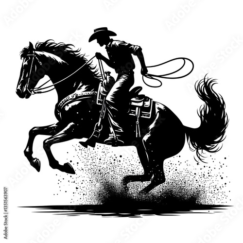 Rodeo cowboy horse riding silhouette black color  isolated white background