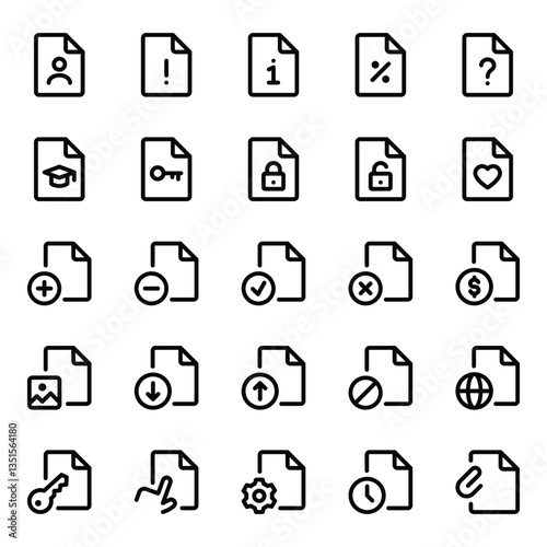 Outline icons set for Files, documents.