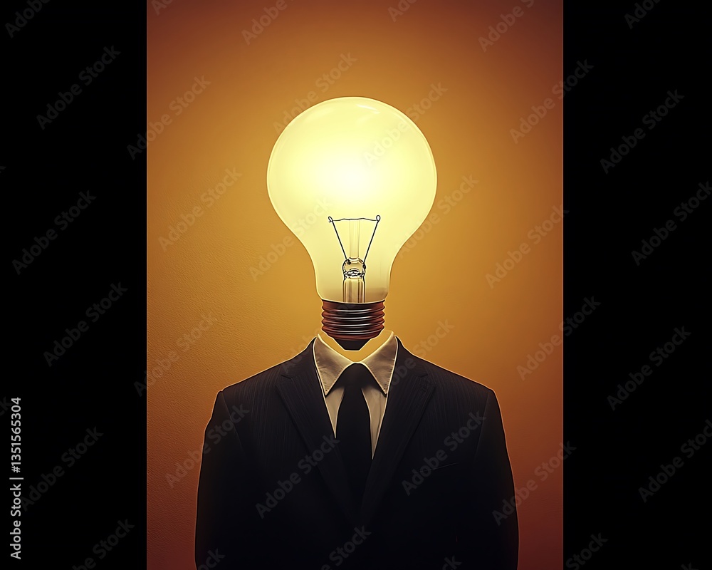 A person with a glowing light bulb replacing their head A person with a glowing light bulb replacing their head