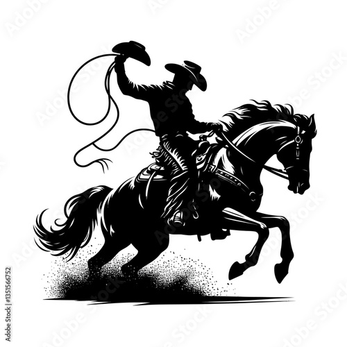 Rodeo cowboy horse riding silhouette black color  isolated white background