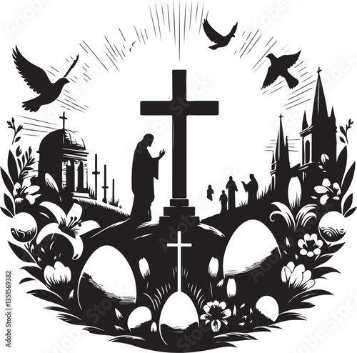 Easter Sunday Silhouette Vector Design