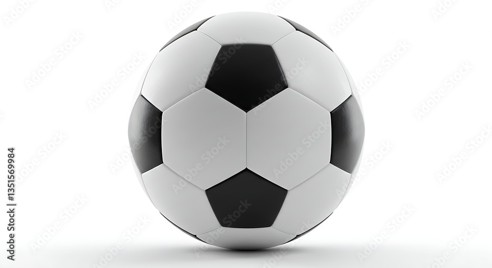 Naklejka premium A professional black and white soccer ball with hexagonal patterns, centered on a white background.