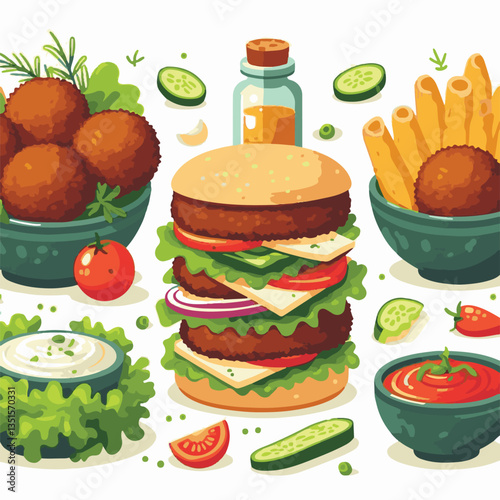 falafel, vegetarian, snack, background, vegan, food, meal, healthy, vegetable, fried, traditional, lunch, dinner, chickpea, diet, cuisine, arabic, dish, closeup, brown, ball, homemade, cooking, sauce,