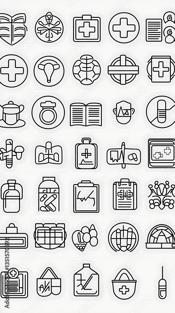 Healthcare Icons: Line Art Design. Healthcare Icons: Line Art Design.