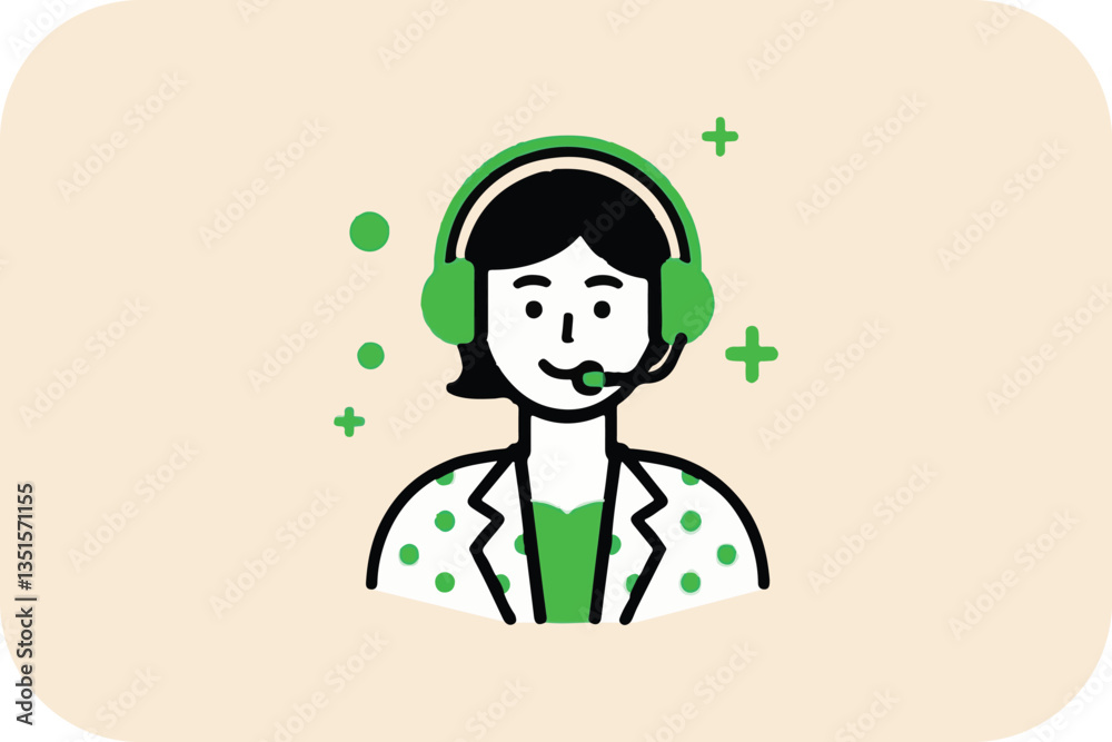 Assistance with a smile: A friendly customer service representative, depicted in a clean and modern illustration, ready to offer support, wearing a headset. Assistance with a smile: A friendly customer service representative, depicted in a clean and modern illustration, ready to offer support, wearing a headset.