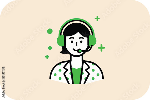 Assistance with a smile: A friendly customer service representative, depicted in a clean and modern illustration, ready to offer support, wearing a headset.