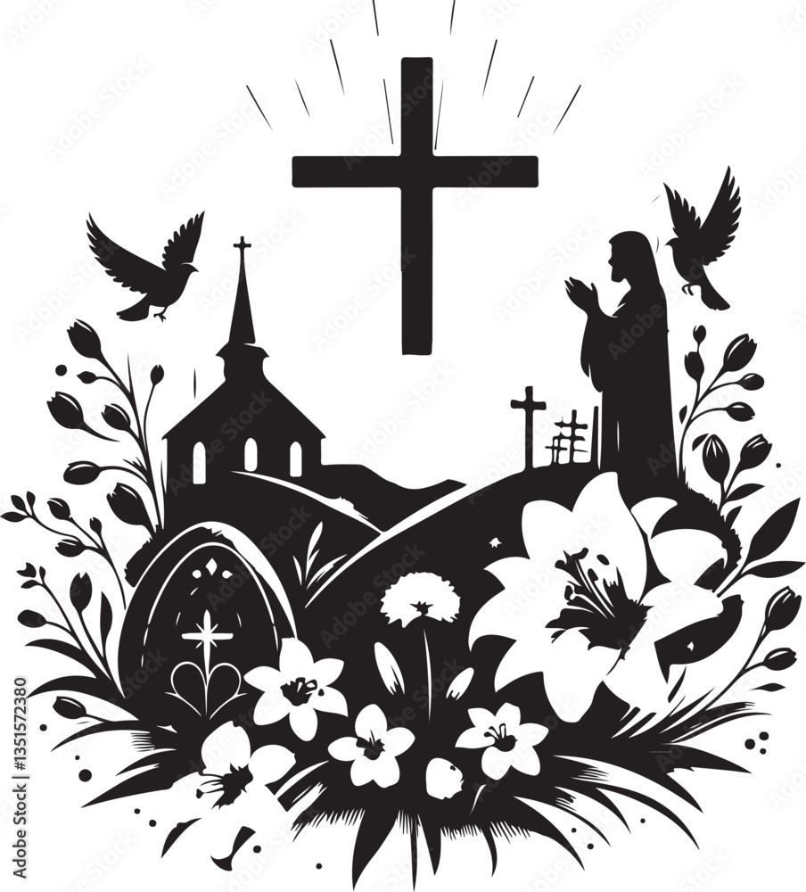 Fototapeta premium Easter Sunday Silhouette Vector Design