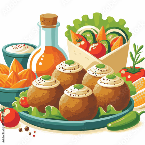 falafel, vegetarian, snack, background, vegan, food, meal, healthy, vegetable, fried, traditional, lunch, dinner, chickpea, diet, cuisine, arabic, dish, closeup, brown, ball, homemade, cooking, sauce,