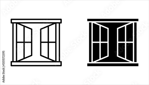 Vector set with windows for houses. Line icons windows for use in your design. Icons set of windows different types. Windows for the veranda.