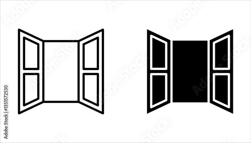 Vector set with windows for houses. Line icons windows for use in your design. Icons set of windows different types. Windows for the veranda.