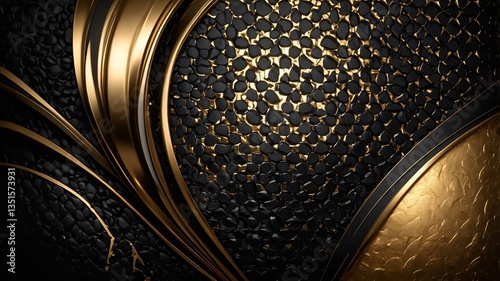 An elegant black background with luxurious golden textures, sparkling light reflections, and 3D metallic effects. Ideal for premium branding, invitations, and high-end product presentations
