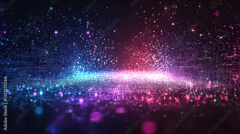 Vibrant digital landscape with colorful light particles Vibrant digital landscape with colorful light particles