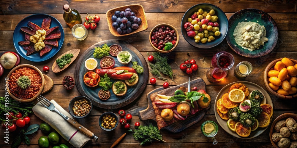 Macro Food Photography: Top View Table of Delicious Dishes, Close-up Food Textures, Overhead Food Shot, Culinary Still Life Macro Food Photography: Top View Table of Delicious Dishes, Close-up Food Textures, Overhead Food Shot, Culinary Still Life