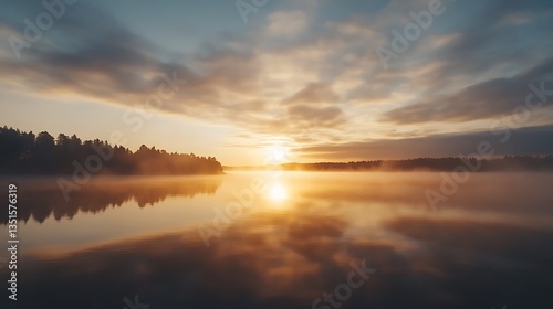 Golden Sunrise over Misty Lake