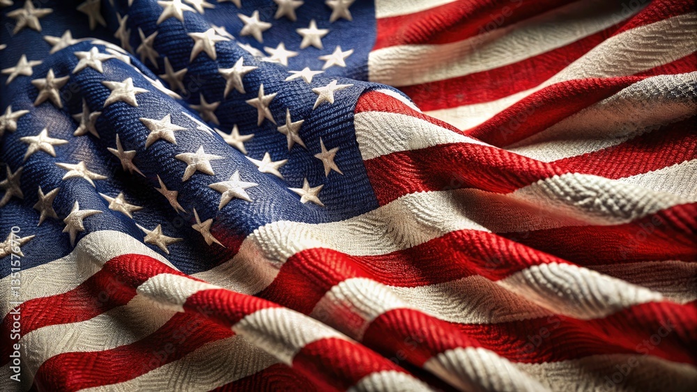 Fototapeta premium Macro Photography: US Flag Fabric & Paper Textures, Close-up Detail, American Flag Patterns