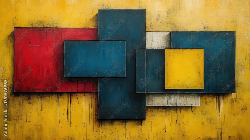 A colorful abstract wall art with overlapping geometric shapes A colorful abstract wall art with overlapping geometric shapes