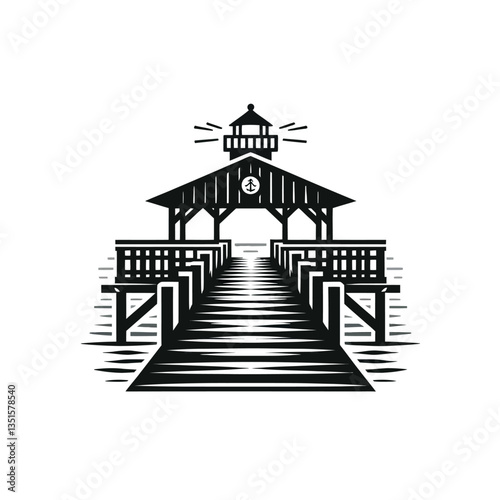 Wooden pier logo silhouette black color isolated white background