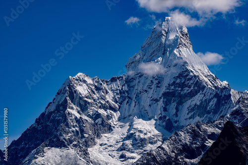 Ama Dablam, Nepal, on the way to the Everst Base Camp, EBC trekking, Epic Mountain, Mount Ama Dablam, Khumbu valley, Himalaya, main peak of Ama Dablam is 6,812 m
