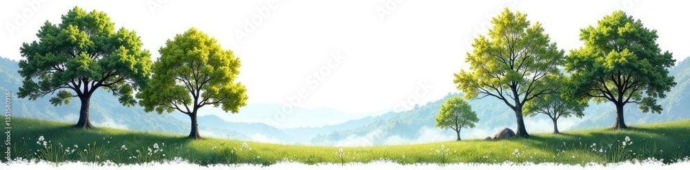 Desolate forest landscape with trees isolated on white background, trees, serenity Desolate forest landscape with trees isolated on white background, trees, serenity