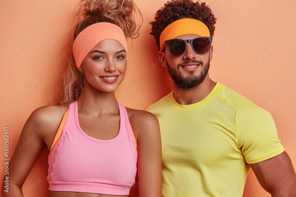 Fototapeta premium young beautiful couple wearing sports cloths standing together