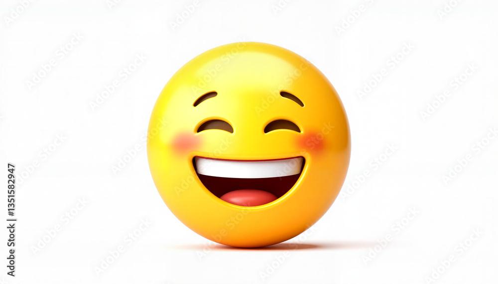 Fototapeta premium Cheerful emoji expressing delight on white background, joy and happiness