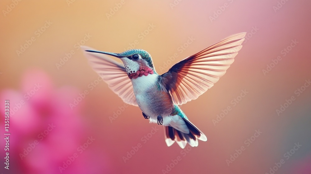 Fototapeta premium Vibrant Hummingbird Flying with Open Wings, Watercolor Painting
