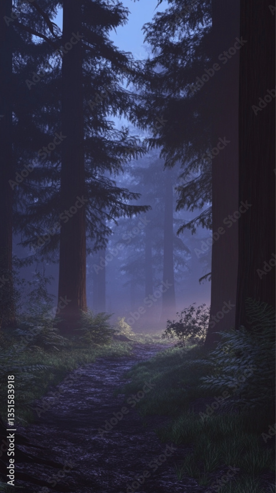 Obraz premium redwood forest, photo realistic, low contrast, foggy