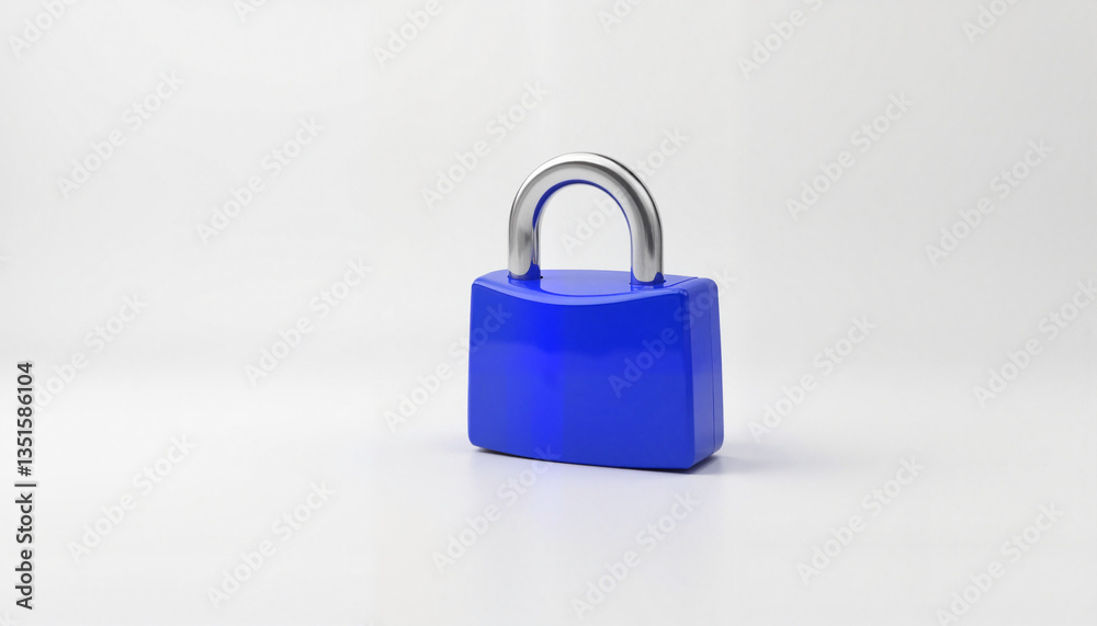 Fototapeta premium Vibrant cobalt blue padlock on minimal white surface, security symbolism